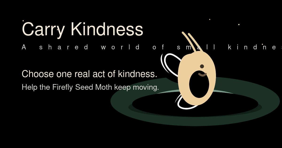 A glowing Firefly Seed Moth above a ripple pool in the Carry Kindness shared world.